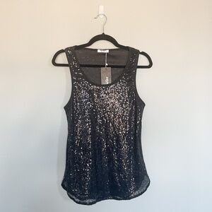 NWT Zeagoo Women Tank Top Size Small Sequin Sheered Party Black